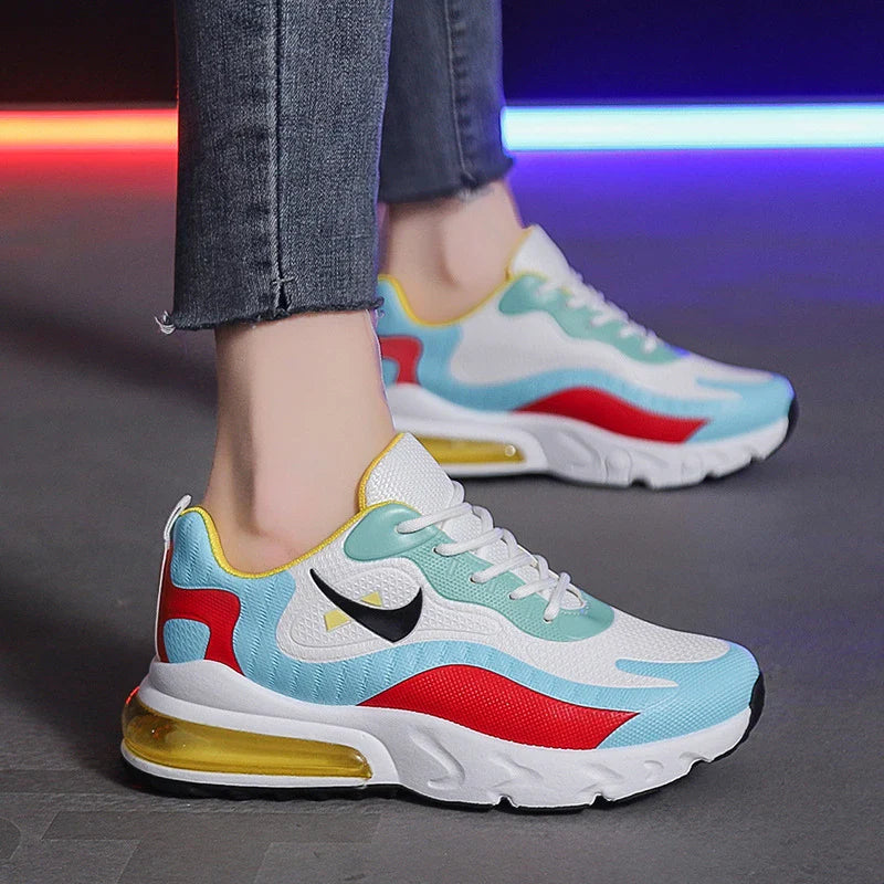 Stylish and comfortable women's sports shoes with thick, supportive soles in a trendy, hollow design