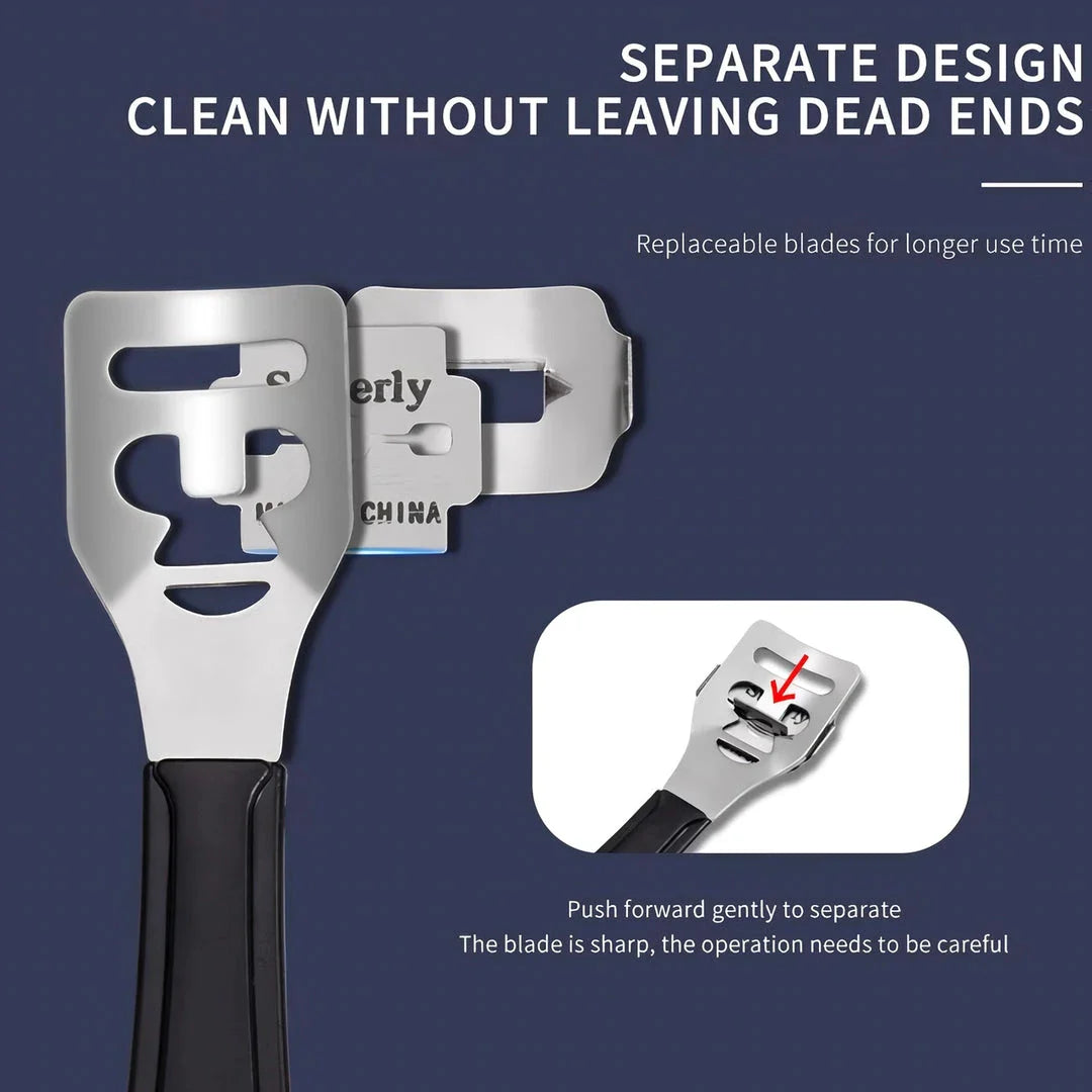 Black 12-piece pedicure care set with stainless steel and plastic tools for removing corns, calluses, and thick nails to leave feet baby-soft and smooth