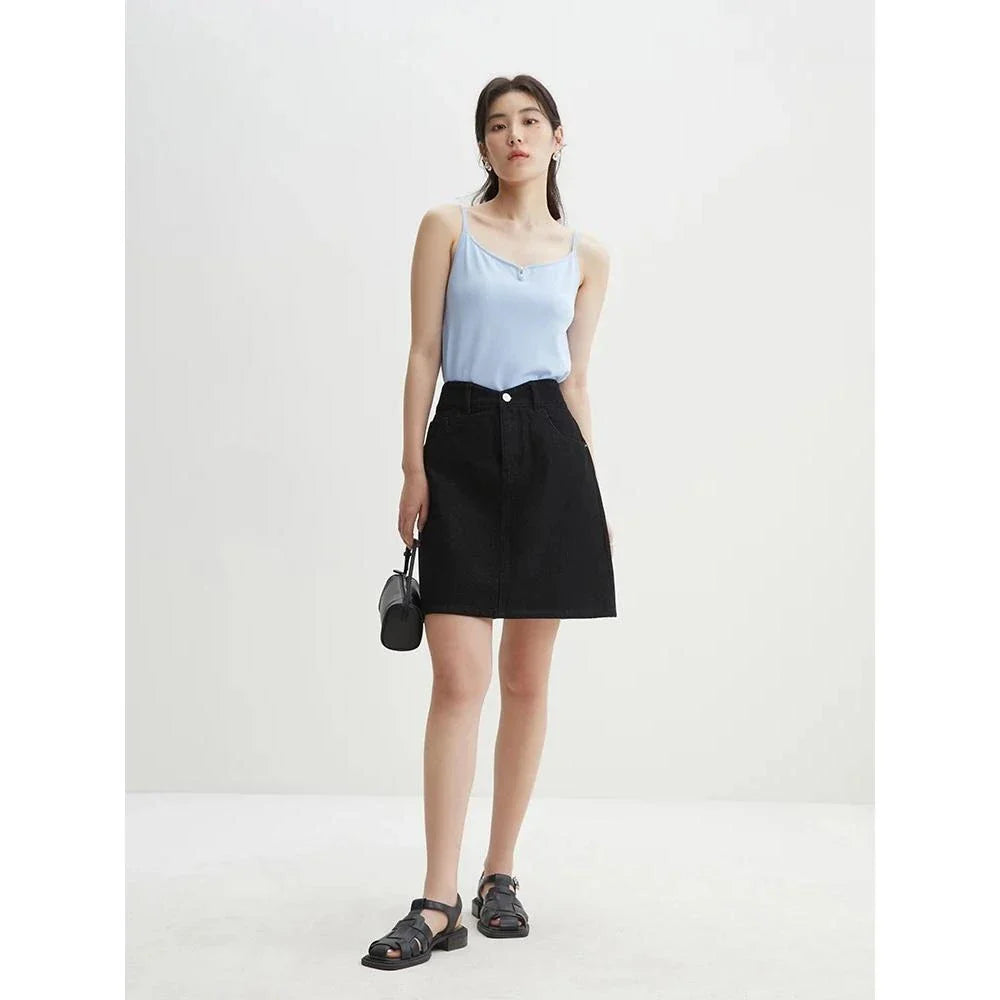 Chic high-waisted denim skirt with a flattering A-line silhouette, perfect for Kiwi summer days