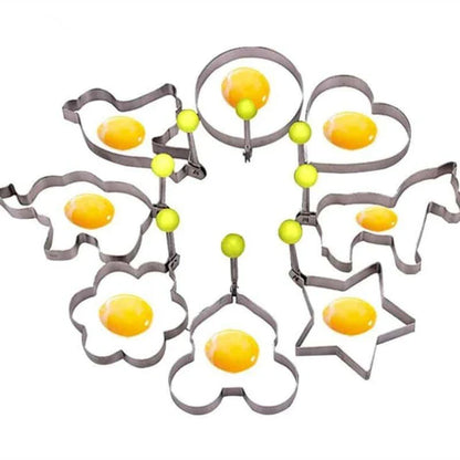 Stylish stainless steel fried egg shaper in various shaped designs, perfect for creating fun and visually appealing fried eggs for Kiwi breakfast and brunch