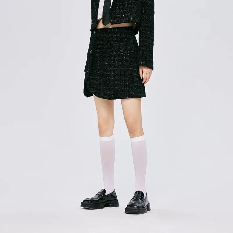 Timeless Plaid A-Line Skirt with Asymmetric Design and Button Details