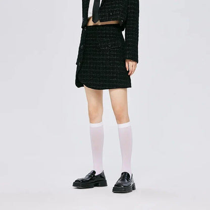 Timeless Plaid A-Line Skirt with Asymmetric Design and Button Details