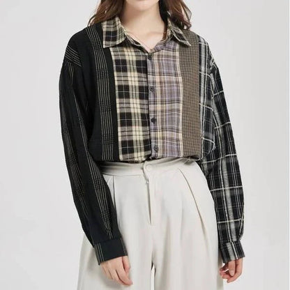 Patchwork Plaid Shirt with Unique Design, Soft Cotton Fabric, and Comfortable Fit