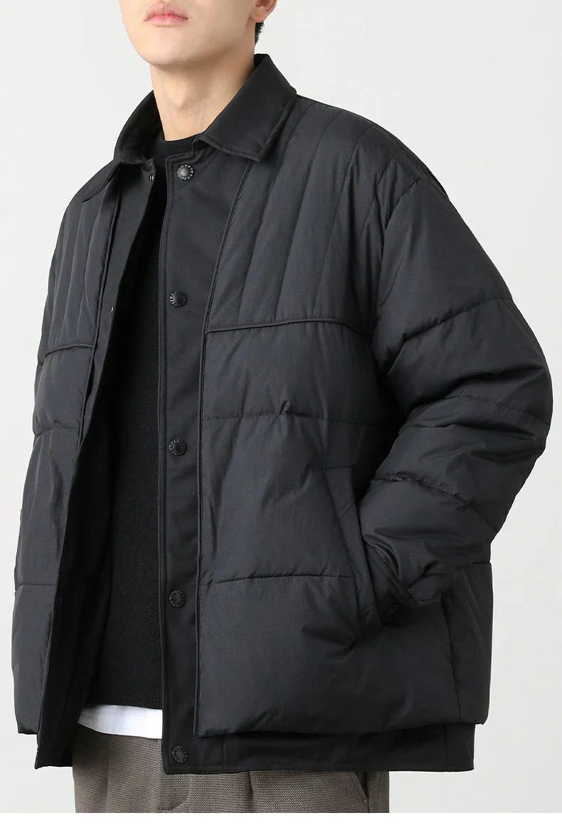 Stylish and practical lightweight down jacket in black and army green colors, perfect for Kiwi men's casual wear