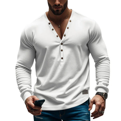 Sleek and stylish slim-fit buttoned v-neck top for the modern Kiwi man, featuring premium synthetic fabric and a versatile design.