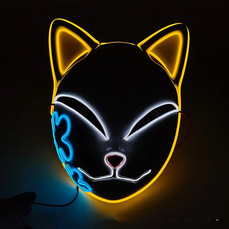 Anime-inspired luminous mask with multicoloured lighting effects, perfect for cosplay and events