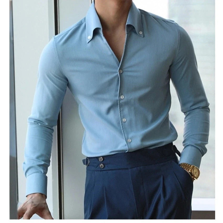 A stylish and versatile Italian-collared shirt for young New Zealand men, made from high-quality polyester fabric.