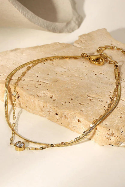 Sparkling double-layered stainless steel bracelet with rhinestone embellishments, adjustable fit for all-day comfort and style