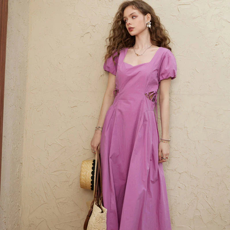 Stylish Summer A-Line Mini Dress with Chic Square Neckline - Lightweight, Breathable, and Flattering Design