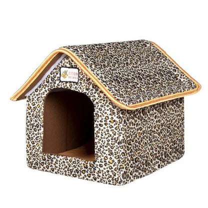 Folding pet house with soft mat in brown, providing a cozy Kiwi-inspired retreat for cats and dogs