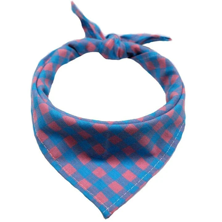 Stylish plaid bandana made of premium New Zealand cotton for pets, available in small and medium sizes