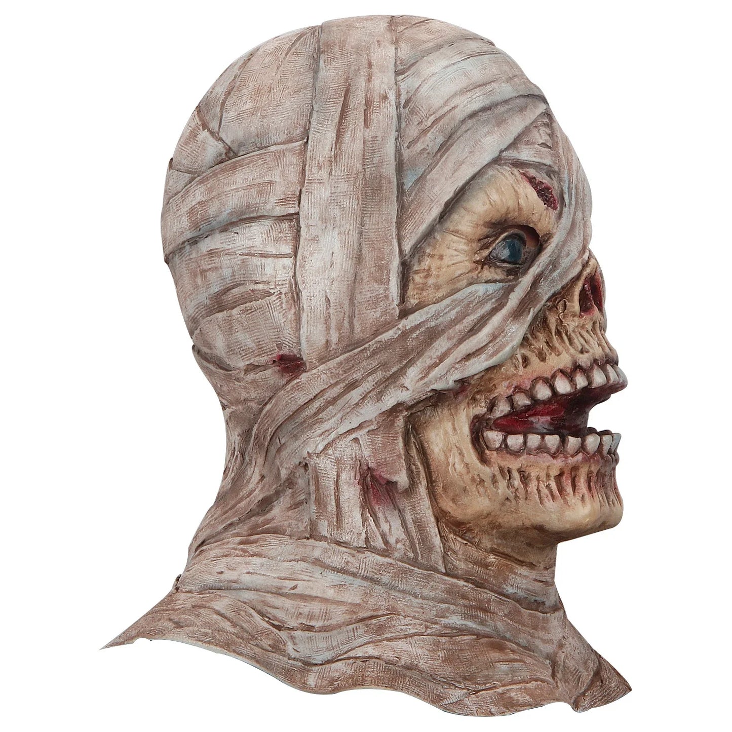 A realistic Latex Mummy Mask with intricate wrappings, perfect for Halloween festivities in New Zealand.