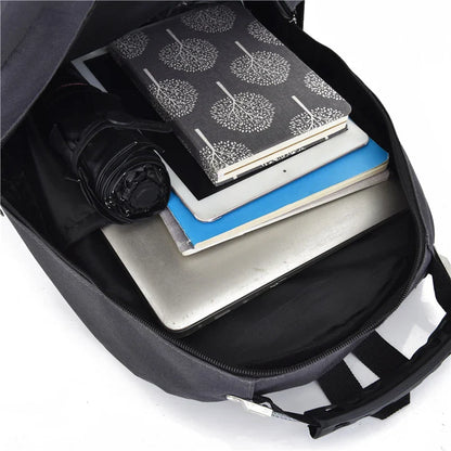 Spacious USB backpack with Oxford cloth and polyester construction, suitable for school, travel, and outdoor adventures