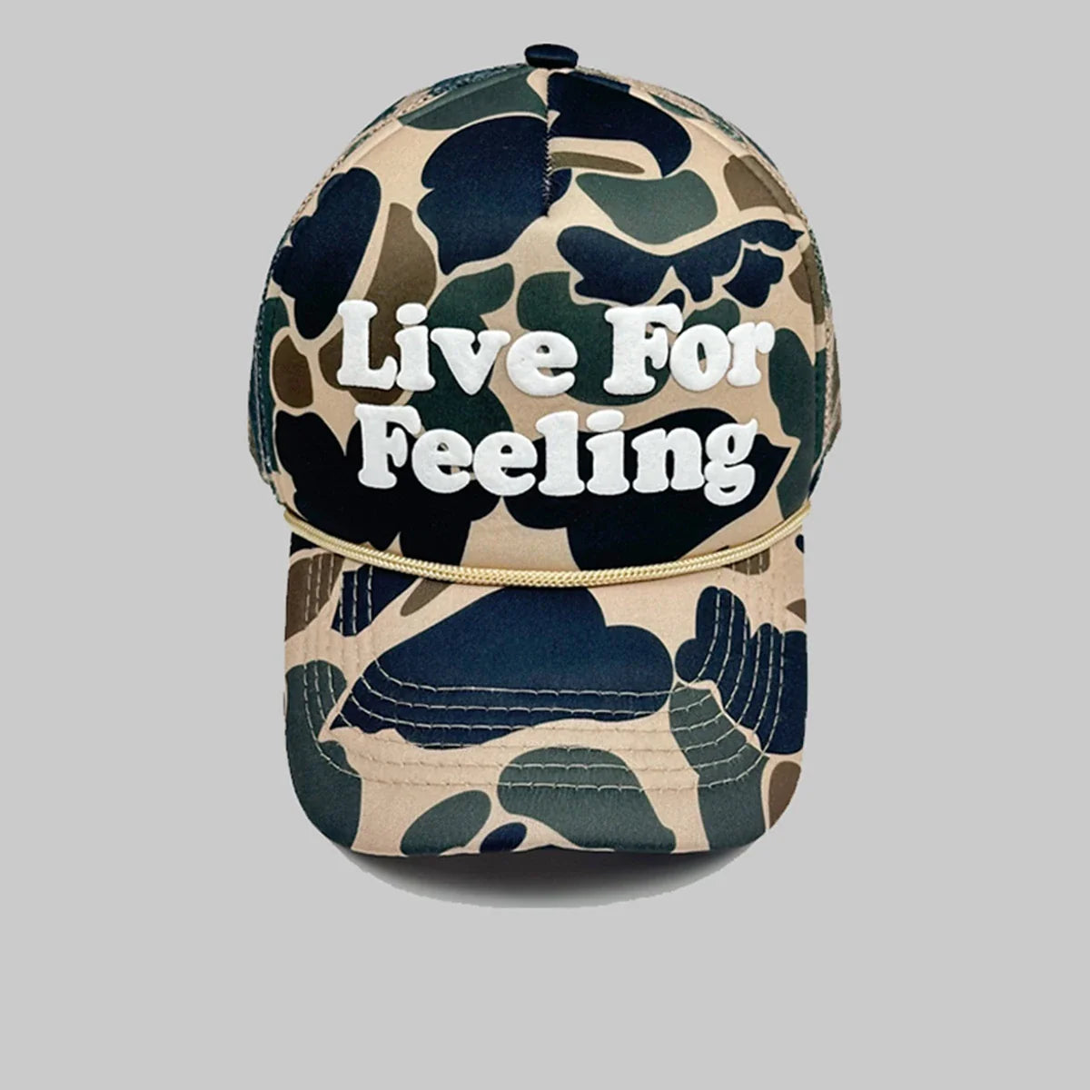 A premium cotton-poly camouflage hat with an adjustable strap for a comfortable, customized fit.