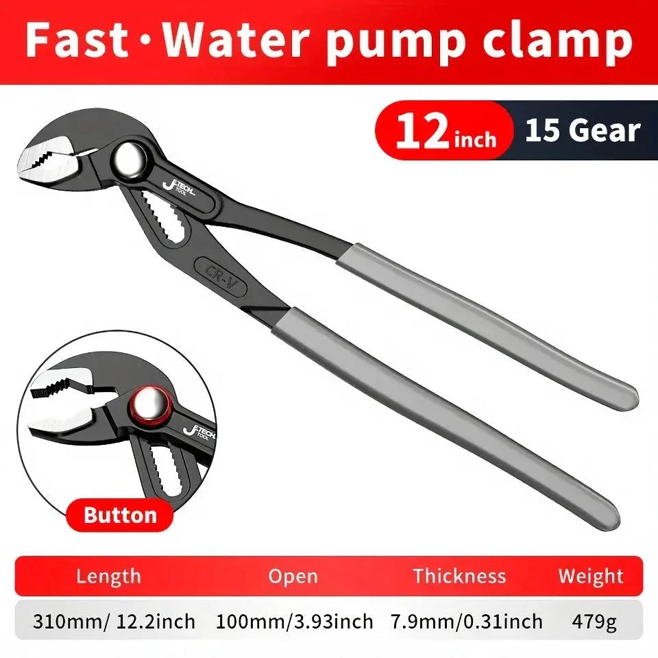 Trendha Adjustable Water Pump Pliers - Premium Kiwi-made plumbing tool with versatile jaws, push-button adjustment, and non-slip handles