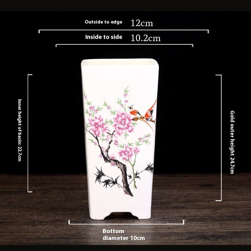 Stylish square ceramic planter in white, suitable for growing asparagus fern, orchids, and herbs on balconies or patios.