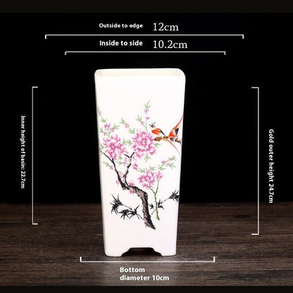 Stylish square ceramic planter in white, suitable for growing asparagus fern, orchids, and herbs on balconies or patios.