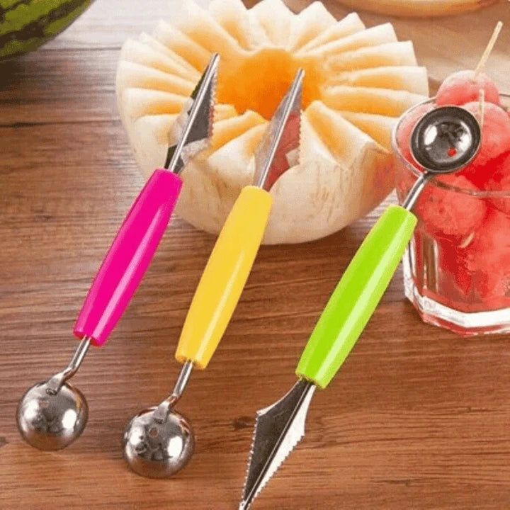 Set of stainless steel fruit carving tools with ergonomic handles for precise and creative fruit sculpting