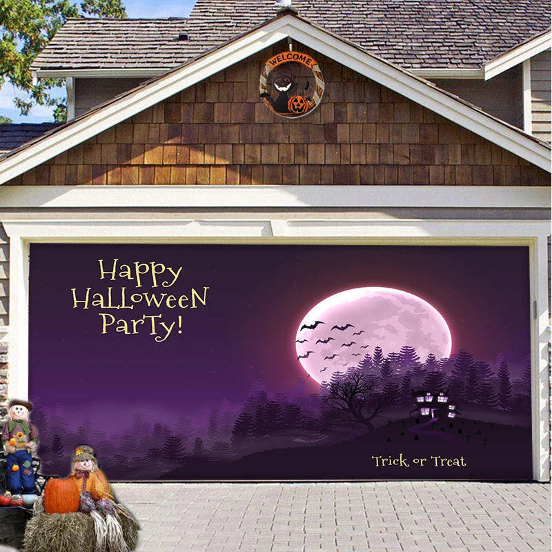 Halloween Hanging Cloth Garage Door Backdrop in abstract geometric pattern