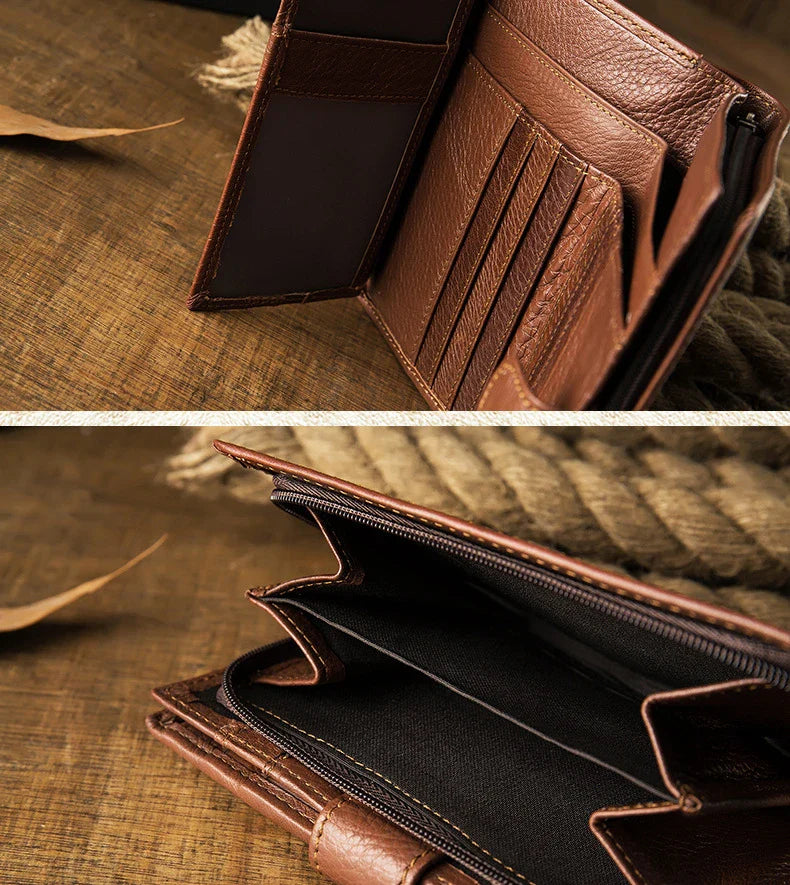 Men's Handmade Premium Leather Wallet with Vertical Design in Black or Brown