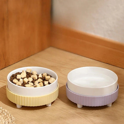 Stylish ceramic pet bowl in white color, designed for both cats and dogs, featuring a slip-resistant base and easy-clean construction.