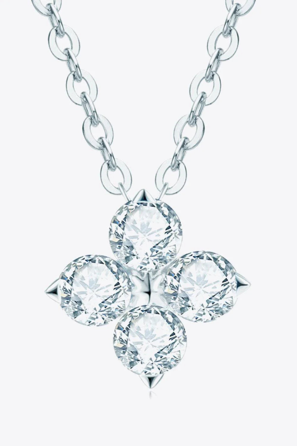 Elegant moissanite four-leaf clover pendant necklace with 925 sterling silver chain