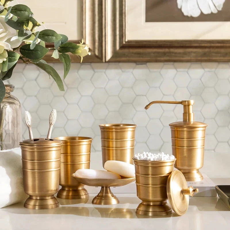 Golden Retro Brushed Brass Bathroom Set with Copper Construction and Vintage-Inspired Design