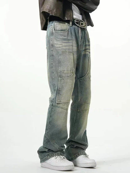 Relaxed, straight leg casual denim jeans with a distressed finish, made from premium New Zealand cotton