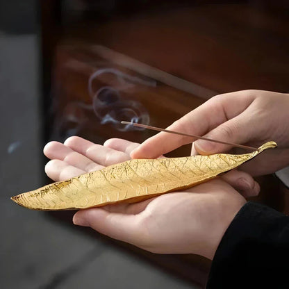 Elegant copper incense stick holder with Bodhi leaf design, perfect for creating a peaceful, serene atmosphere in your New Zealand home