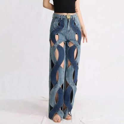 Stylish high-waist floral jeans with distressed detailing, perfect for the modern Kiwi woman's wardrobe.