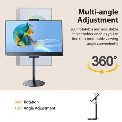 Adjustable Rotating Portable Monitor Stand in White, with height and width adjustability for enhanced ergonomics and workspace organisation.