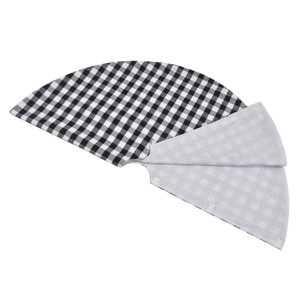 Stylish black and white plaid Christmas tree skirt with versatile size options