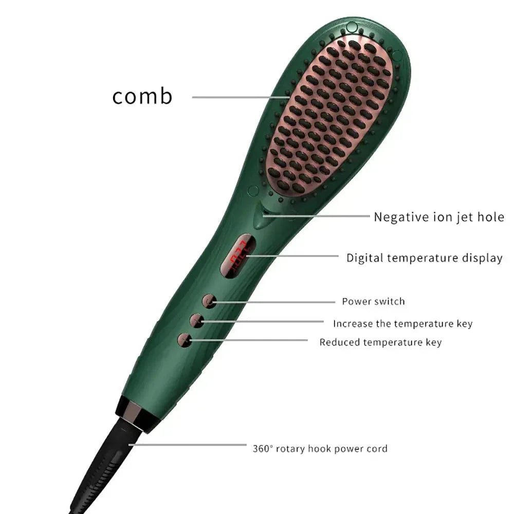 Versatile Electric Hair Straightener & Curler Brush with adjustable temperature settings and anti-scald technology for salon-quality styling at home