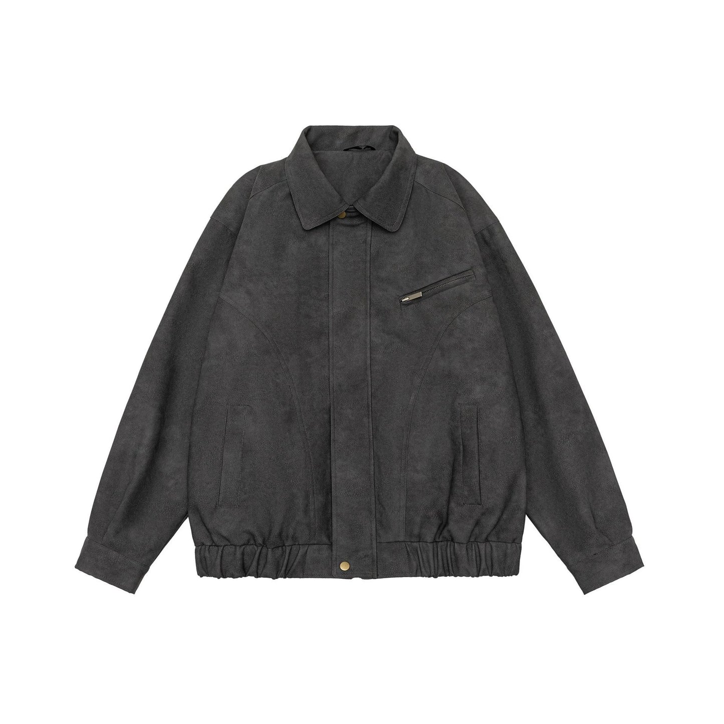 Kiwi-inspired leather jacket with a relaxed, loose fit and classic design elements