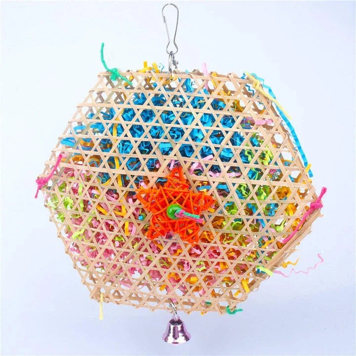 Trendha's eco-friendly, straw-based hanging toy designed to engage and entertain parrots with safe, natural play.