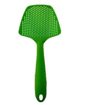 Eco-Friendly Nylon Colander Spoon in various colours, featuring a lightweight design and versatile 2-in-1 functionality for Kiwi kitchens.