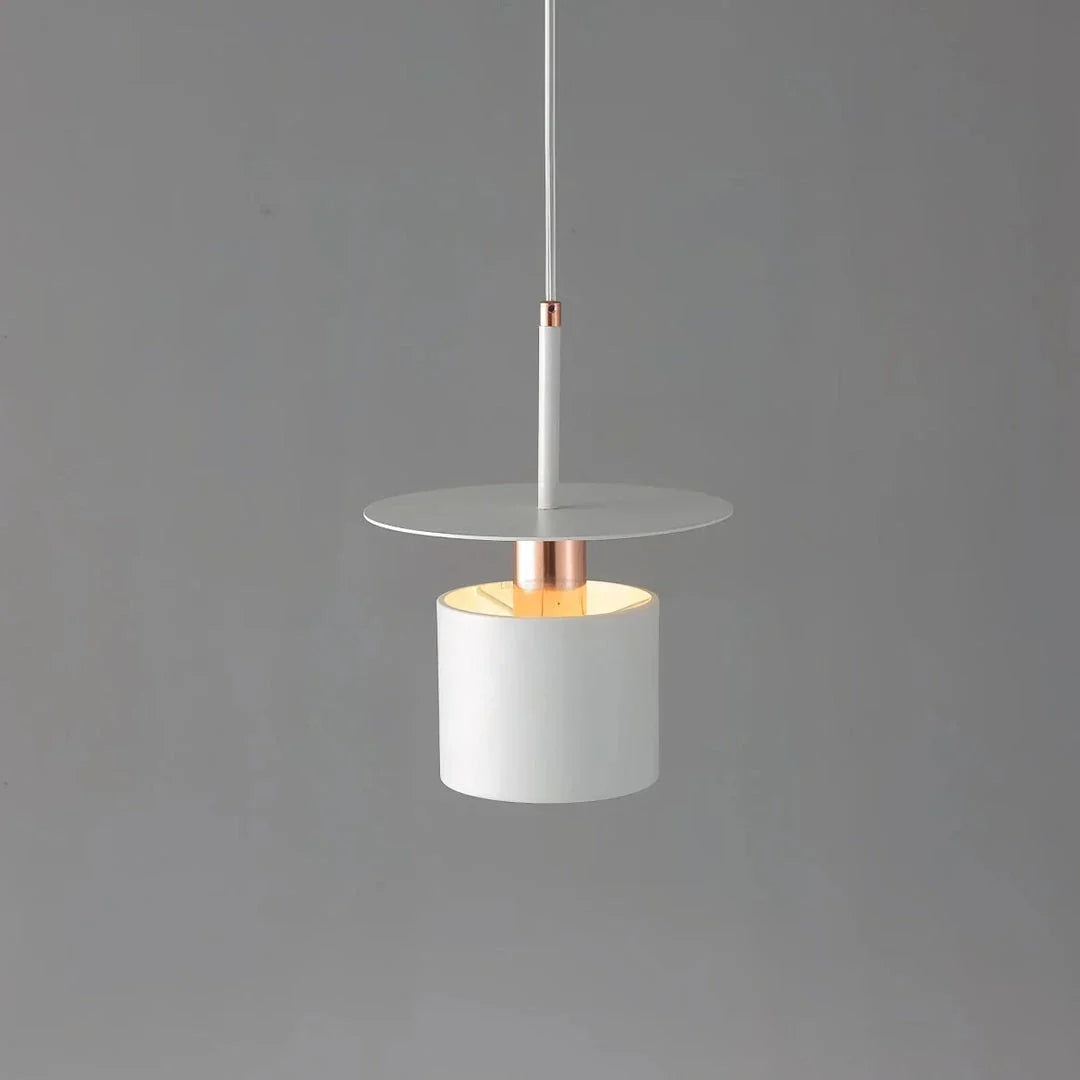 A modern, minimalist pendant light with a sleek, painted metal design, perfect for enhancing the ambiance of cafes, bedrooms, and other contemporary interior spaces.