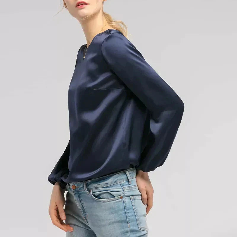 Elegant Satin Long Sleeve Top for Women - Sophisticated Harajuku-inspired Blouse in Luxurious Satin Fabric