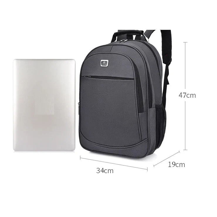 Spacious USB backpack with Oxford cloth and polyester construction, suitable for school, travel, and outdoor adventures