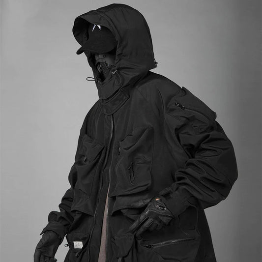 Men's Loose Casual Hooded Work Clothes Three-dimensional Jacket in sleek black, designed for Kiwi comfort and style