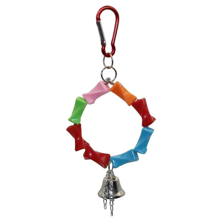 Colourful plastic parrot swing with a sturdy metal ring, providing a secure and comfortable perch for your feathered friend's playtime