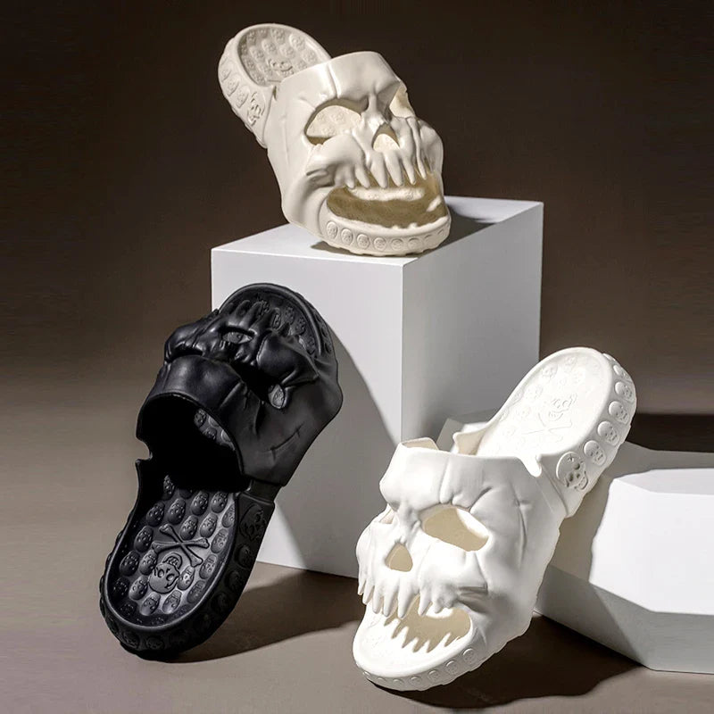 Stylish skull-patterned slippers in a range of classic Kiwi colours, perfect for indoor and outdoor wear