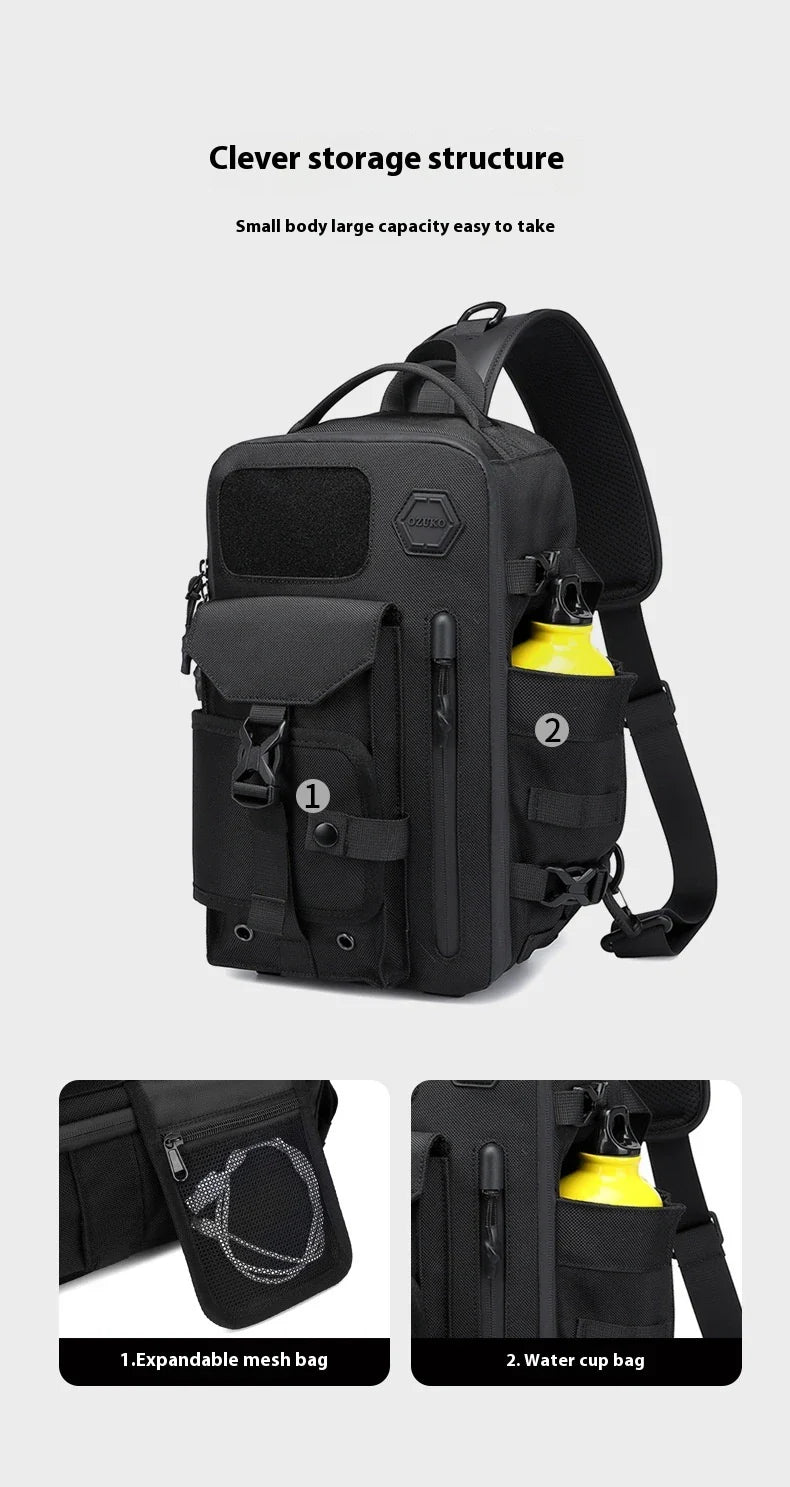 A rugged, waterproof crossbody bag with an adjustable, telescopic design for active Kiwi men