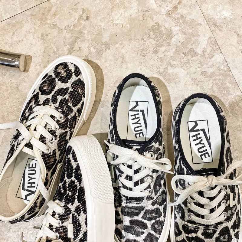 Stylish leopard print sneakers with a canvas upper and beef tendon sole, designed for the active Kiwi lifestyle.