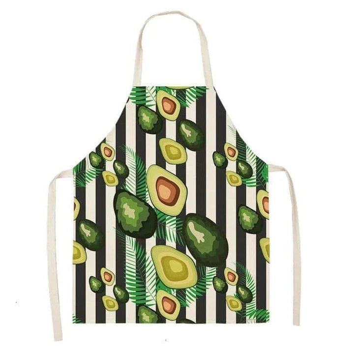 Avocado printed kitchen bib made from high-quality cotton, providing excellent protection and Kiwi-inspired style for Kiwi cooks and entertainers.