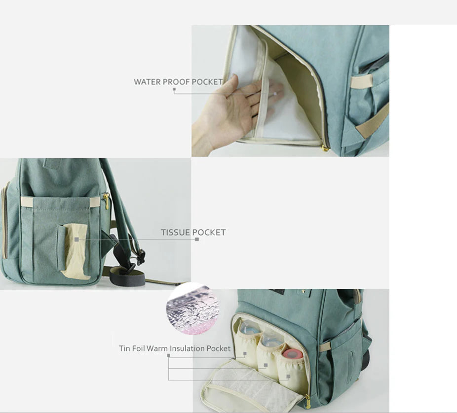 Stylish and practical mummy bag with reinforced handles, durable buckles, and separate bottling area for Kiwi mums
