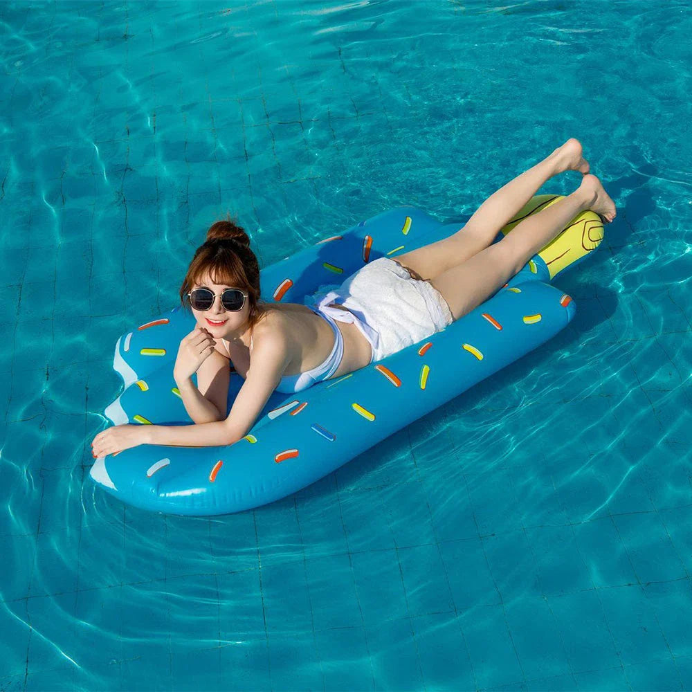 Deluxe Ice Cream Swim Float - A vibrant, dual-coloured inflatable pool float resembling a delicious ice cream treat