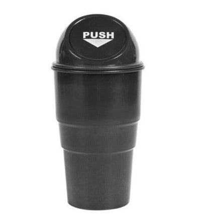 Compact in-car rubbish bin made of durable ABS plastic, designed to fit in car cup holders and keep vehicles clean and organised