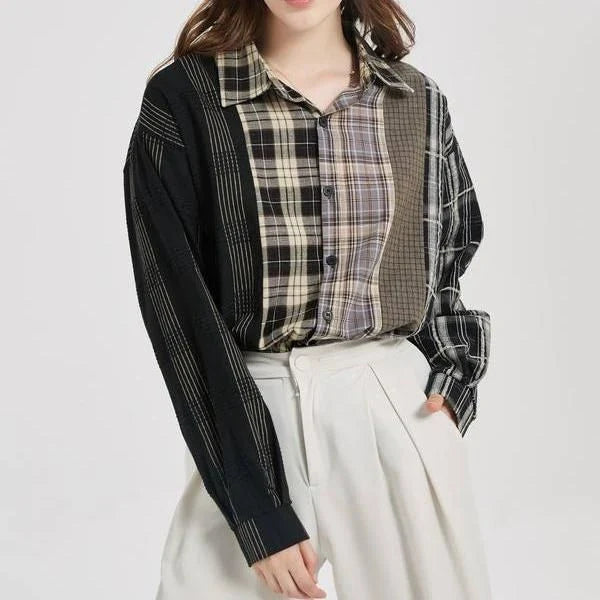 Shopfluxpro NZ Stylish Patchwork Plaid Shirt for the Kiwi Fashionista