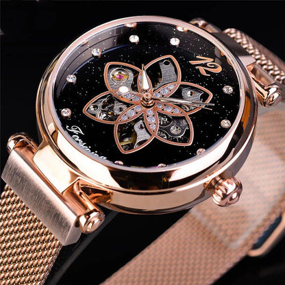 Casual Mesh Belt Automatic Mechanical Watch with Alloy Case and Adjustable Mesh Band